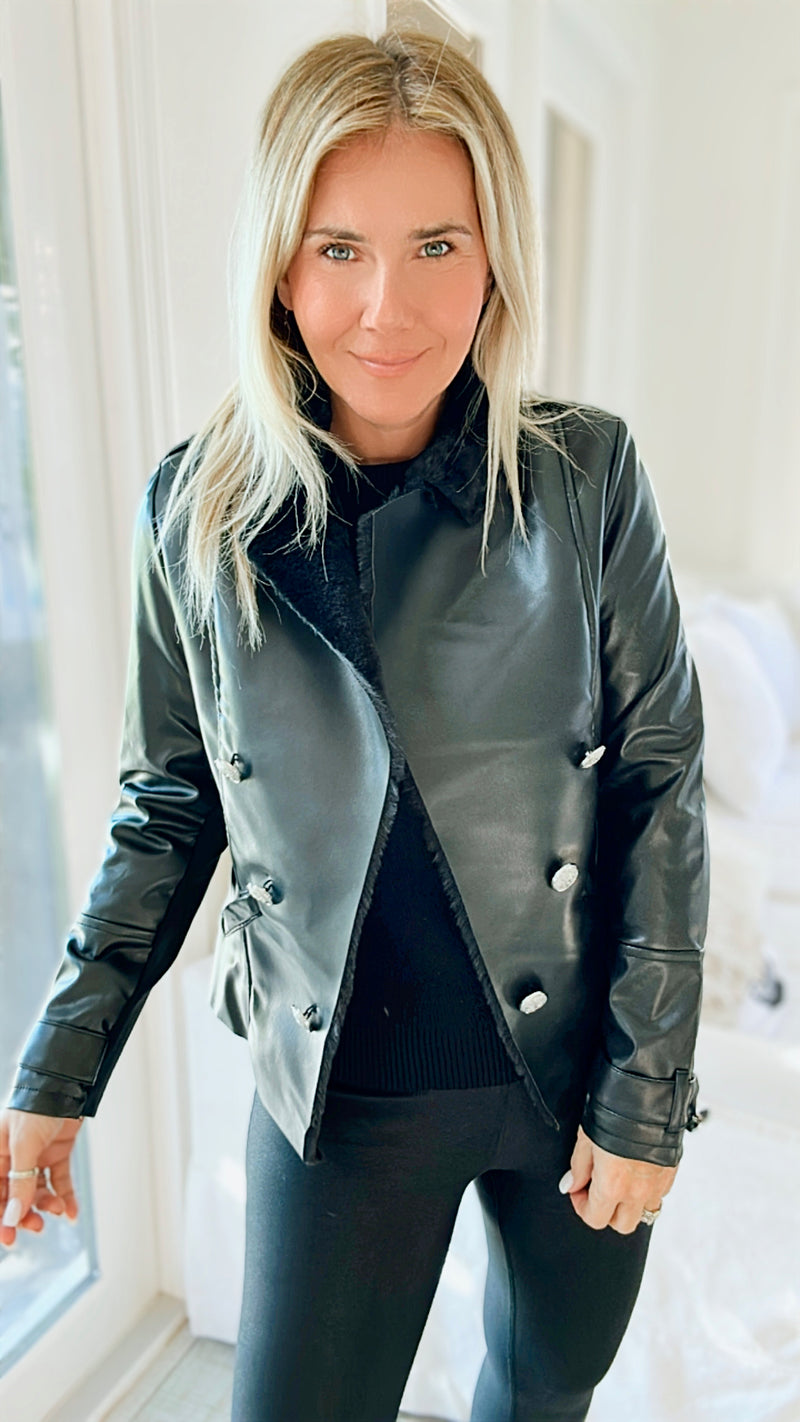 Moto Faux Leather Collar Jacket - Black-160 Jackets-ShopIrisBasic-Coastal Bloom Boutique, find the trendiest versions of the popular styles and looks Located in Indialantic, FL