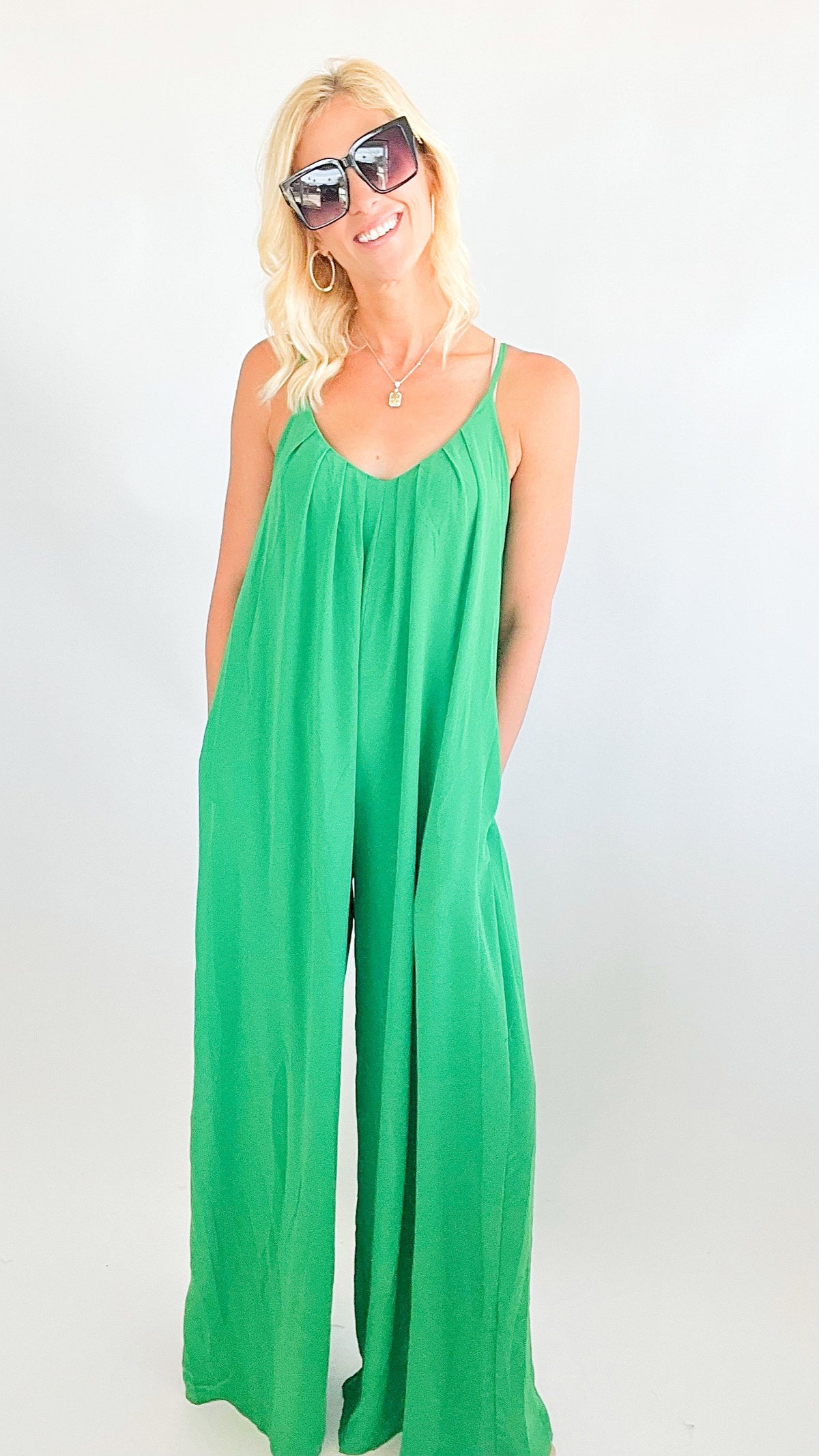 Brisbane Woven Jumpsuit - Kelly Green-200 Dresses/Jumpsuits/Rompers-DRESS DAY-Coastal Bloom Boutique, find the trendiest versions of the popular styles and looks Located in Indialantic, FL